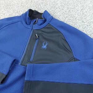Spyder Pullover Mens 2XL‎ Blue 1/4 Zip Fleece Long Sleeve Skiing Thermal Jacket